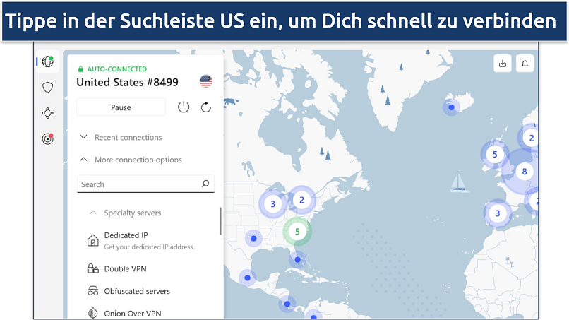 Screenshots of NordVPN's servers in the US
