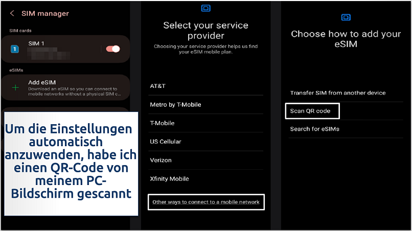 Screenshot showing eSIM setup on Android