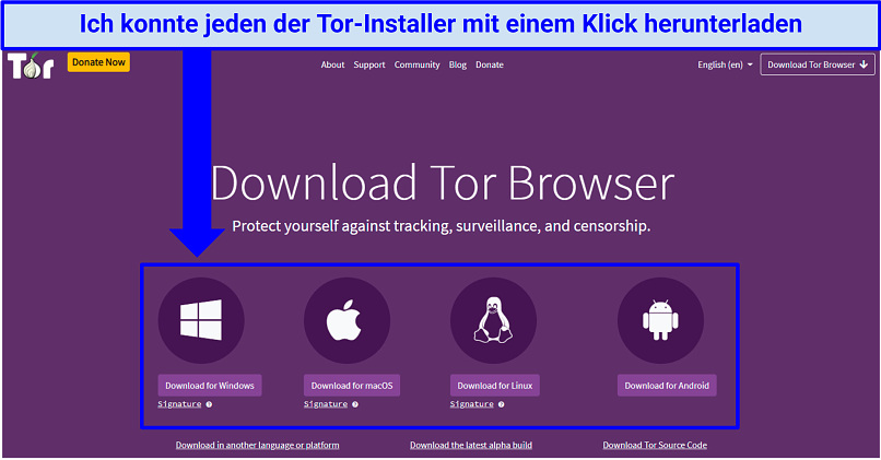 Ein Screenshot, der zeigt, wie man den Tor-Browser herunterlädt
