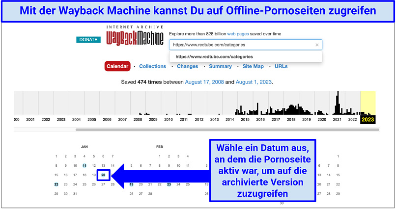 Ein Screenshot, der zeigt, dass Sie die Wayback Machine nutzen können, um Pornoseiten zu entsperren