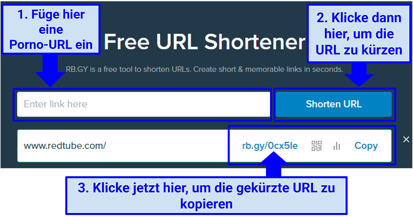 Ein Screenshot, der zeigt, wie Sie mit nur ein paar Klicks einen Link zu Ihrer Porno-Seite kürzen können