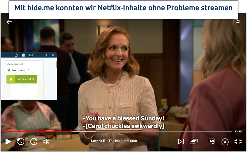 Screenshot von Leanne beim Streaming auf Netflix mit hide.me