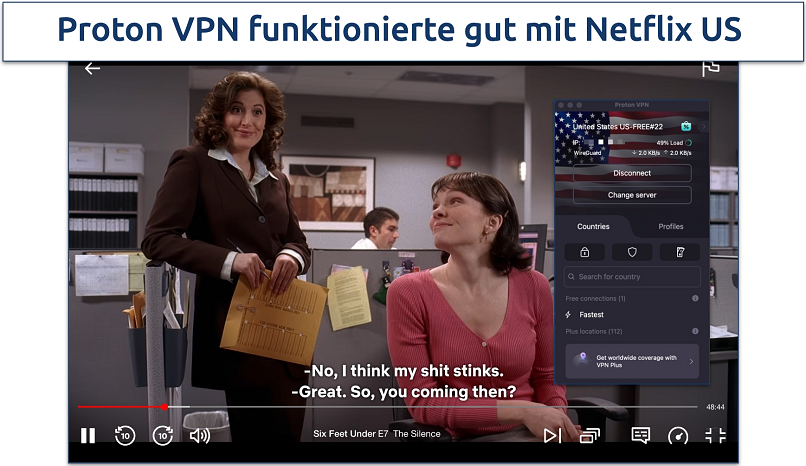 Screenshot von Six Feet Under, gestreamt auf Netflix US via Proton VPN
