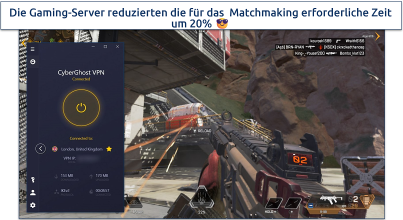 Screenshot von Cod-Gameplay mit verbundenem CyberGhost