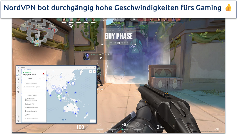 Screenshot von einem Gameplay mit verbundenem NordVPN