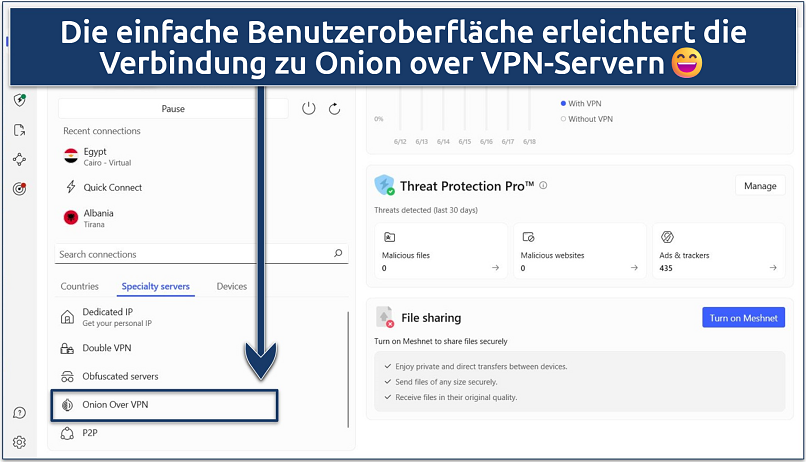 Screenshot showing NordVPN has Onion Over VPN servers