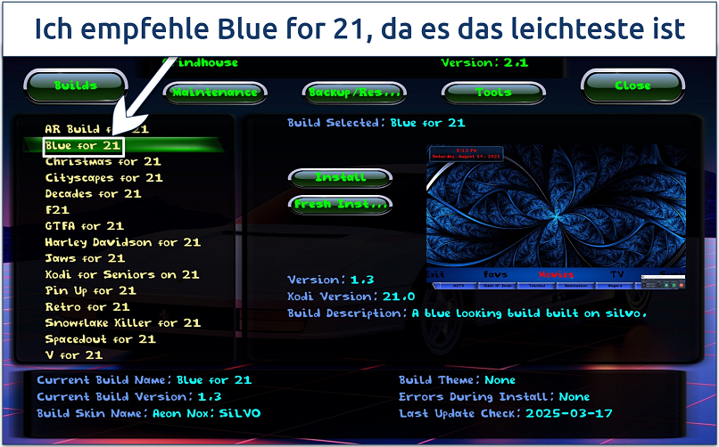 Screenshot of Grindhouse's builds list
