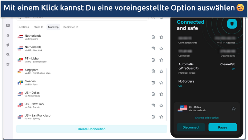 Screenshot of Surfshark's Windows app with MultiHop servers
